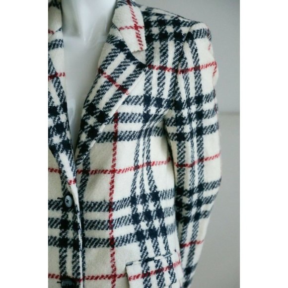 Vintage Louben Cream Black Plaid Lightweight Classic 2 Button bBlazer Coat SZ 6 - Picture 4 of 10